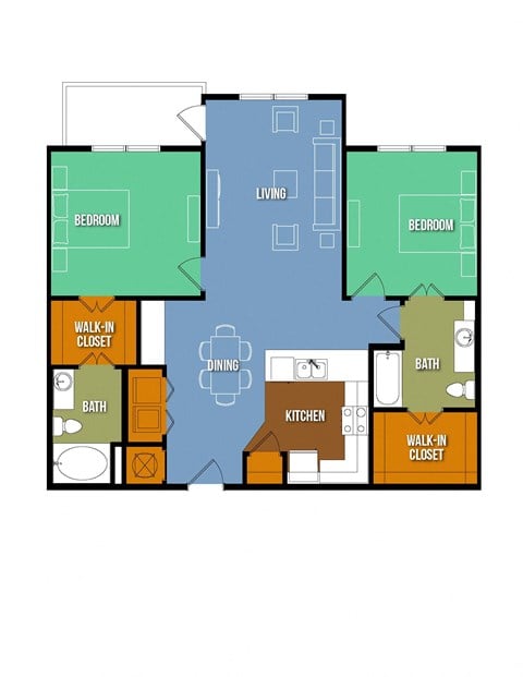 Floor plan for 2 beds, 2 baths, 1192 sqft